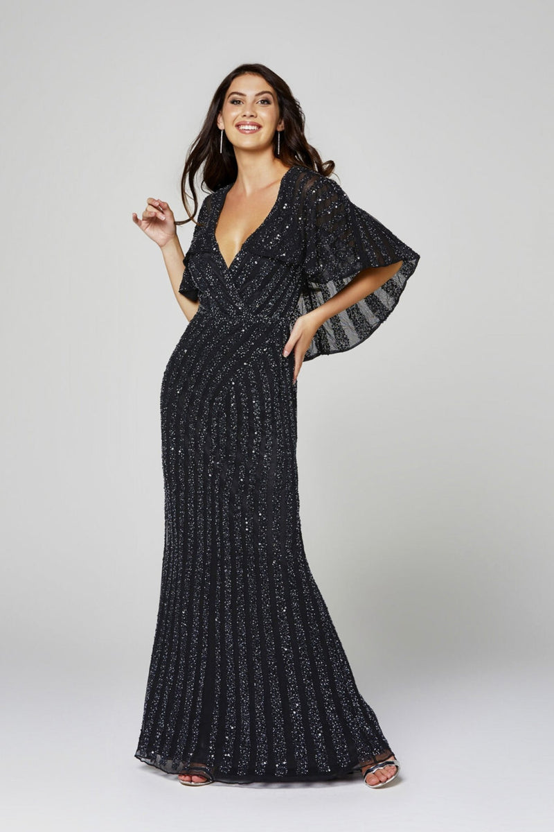 Black Beaded Cape Evening Dress 3366 Sentani Boutique