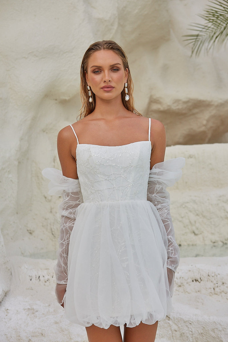 Marin Glitter Tulle Mini Wedding Dress Sentani Boutique