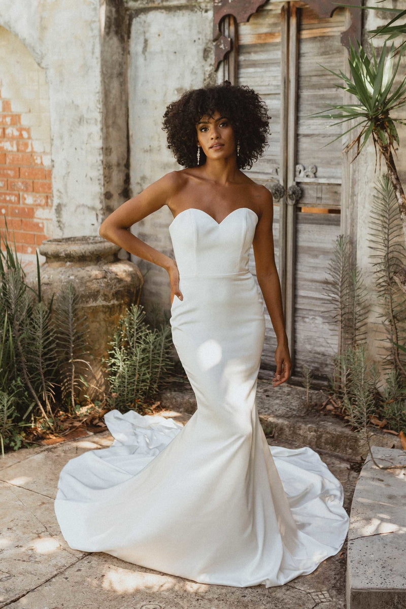 Milan Strapless Satin Train Wedding Dress TC335 Sentani Boutique