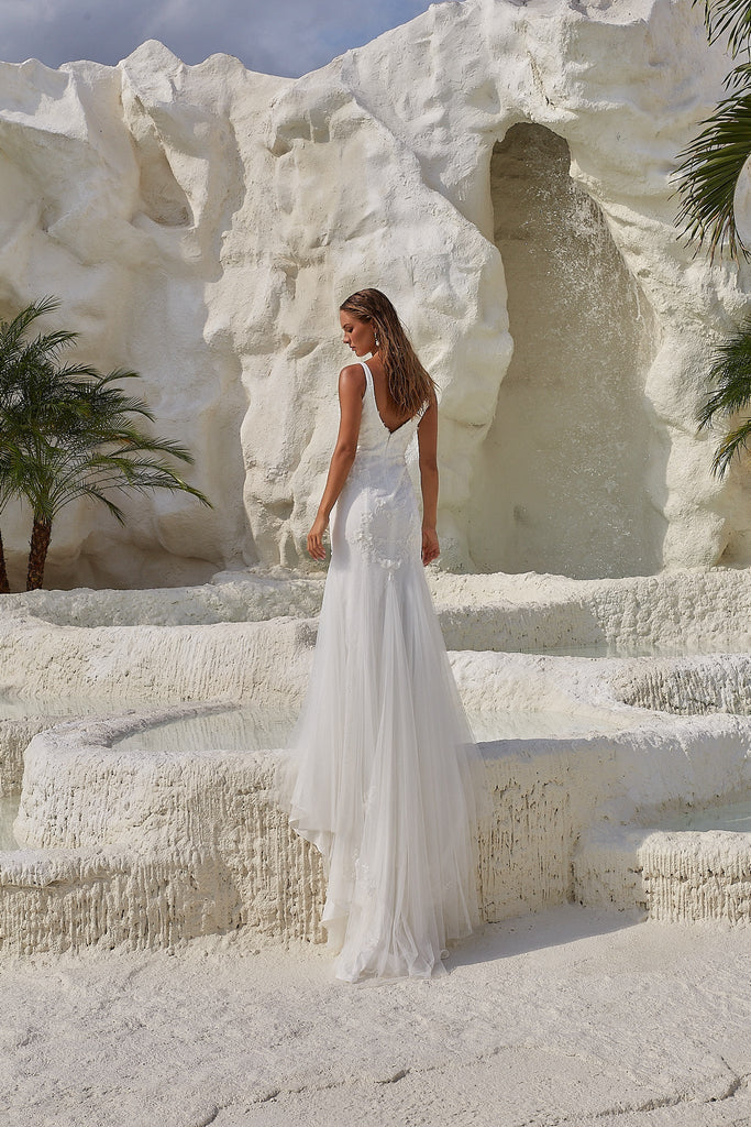 Hali Modern Floral Tulle Wedding Dress - Sample Sale by Tania Olsen Designs