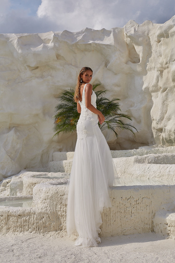 Hali Modern Floral Tulle Wedding Dress - Sample Sale by Tania Olsen Designs