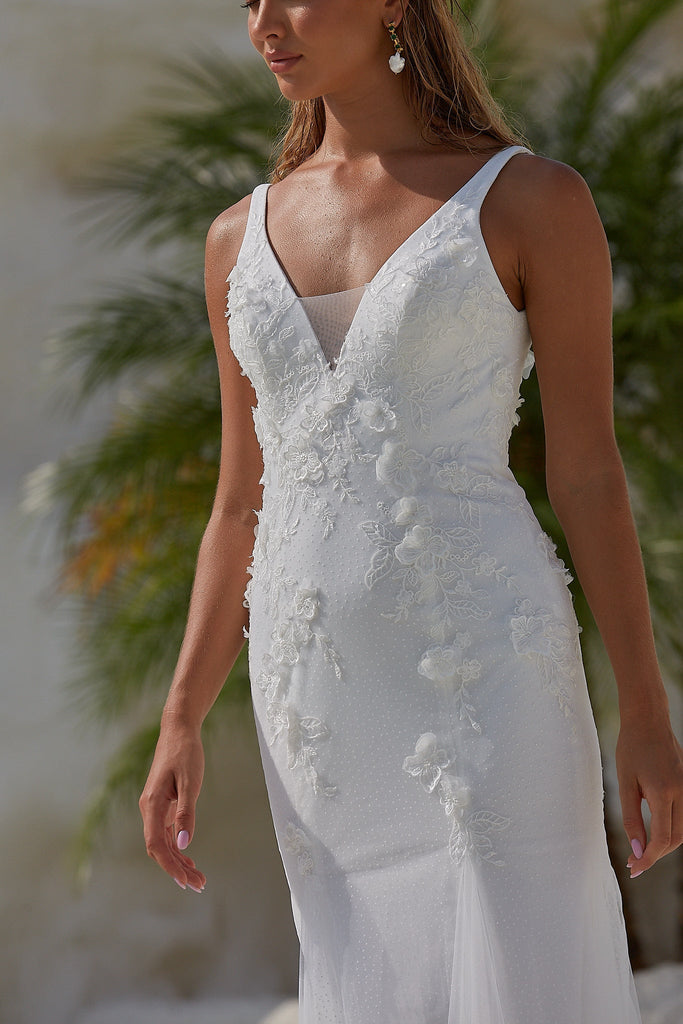 Hali Modern Floral Tulle Wedding Dress - Sample Sale by Tania Olsen Designs