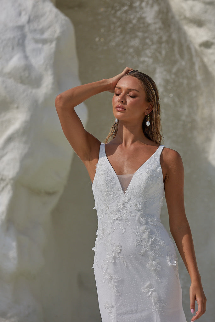 Hali Modern Floral Tulle Wedding Dress - Sample Sale by Tania Olsen Designs