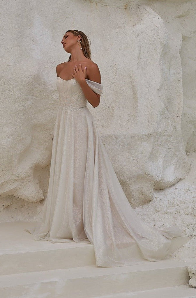 Indra Off - the - shoulder A - line Wedding Dress - Sample Sale by Tania Olsen Designs