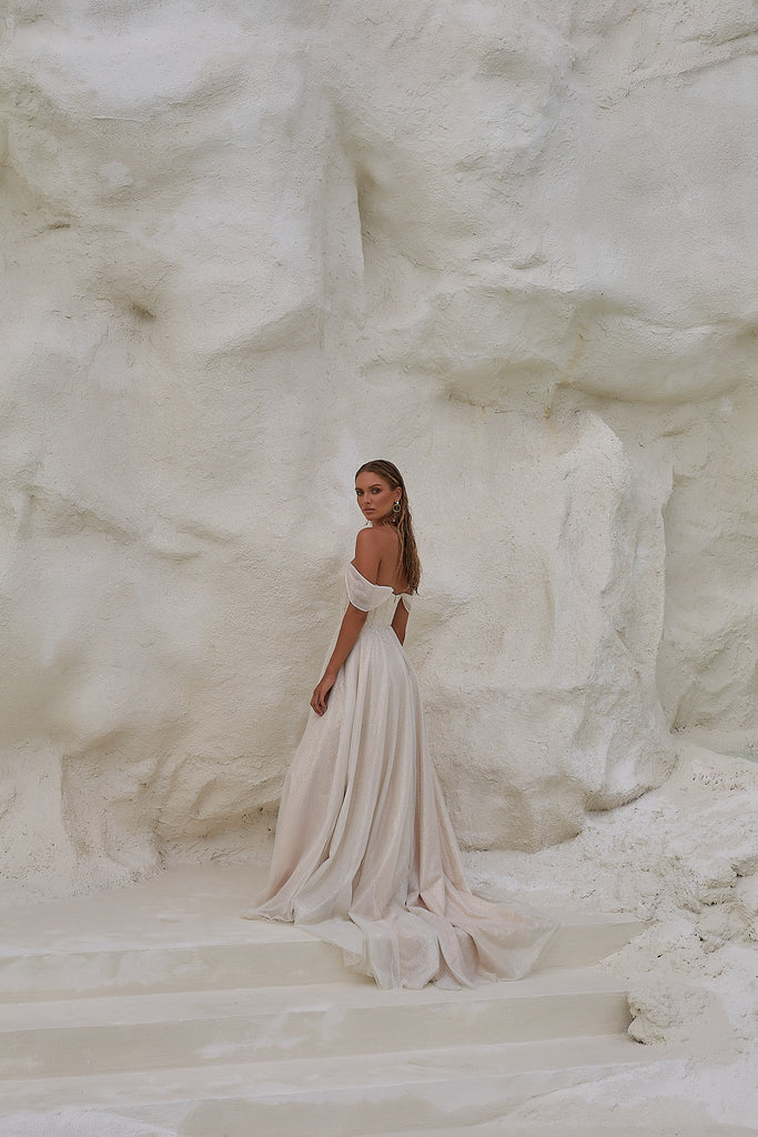 Indra Off - the - shoulder A - line Wedding Dress - Sample Sale by Tania Olsen Designs