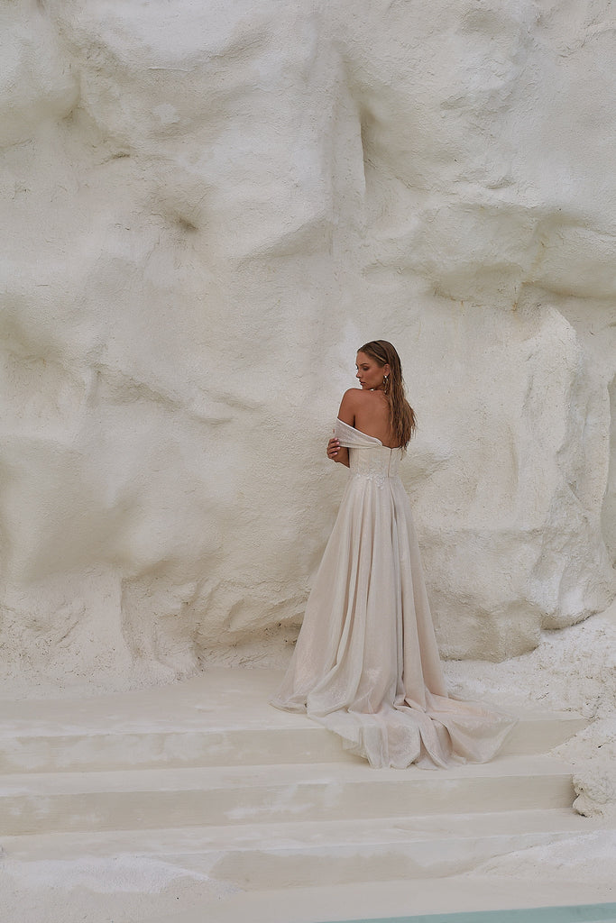 Indra Off - the - shoulder A - line Wedding Dress - Sample Sale by Tania Olsen Designs