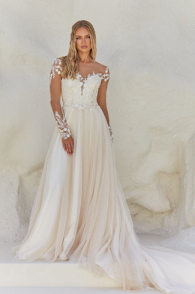 Nahla Long Sleeved A - line Wedding Dress - Sample Sale by Tania Olsen Designs