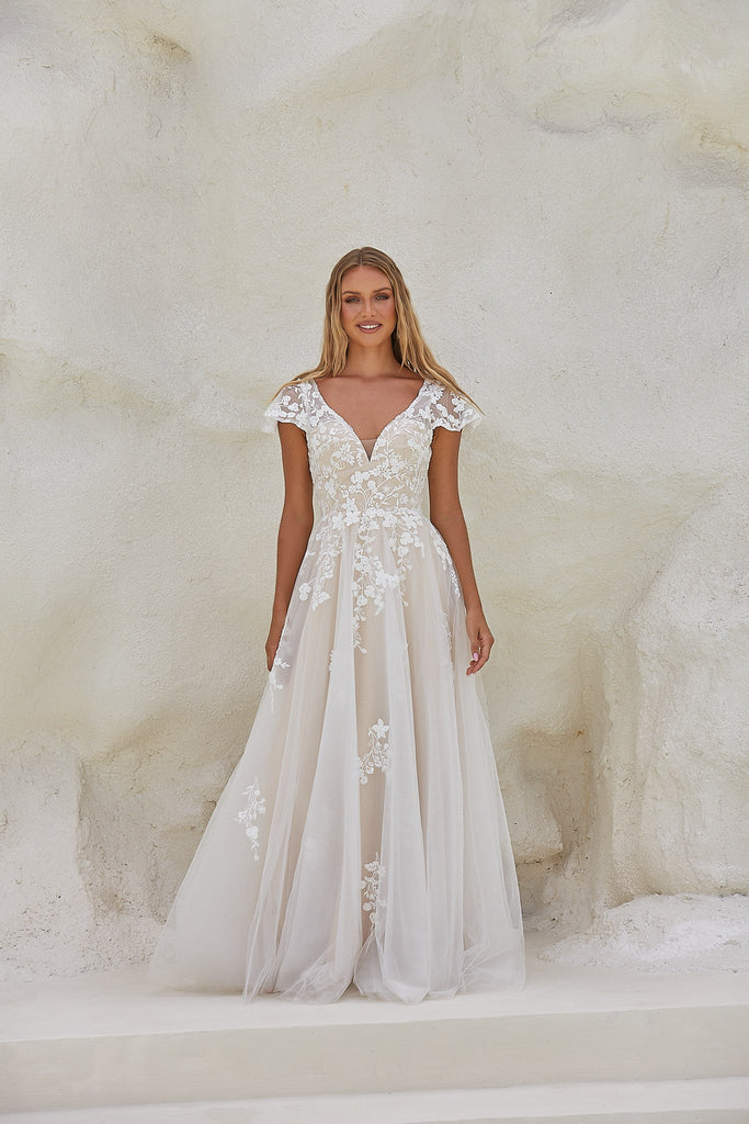 Reva Modern Floral Lace Bridal Gown - Sample Sale by Tania Olsen Designs