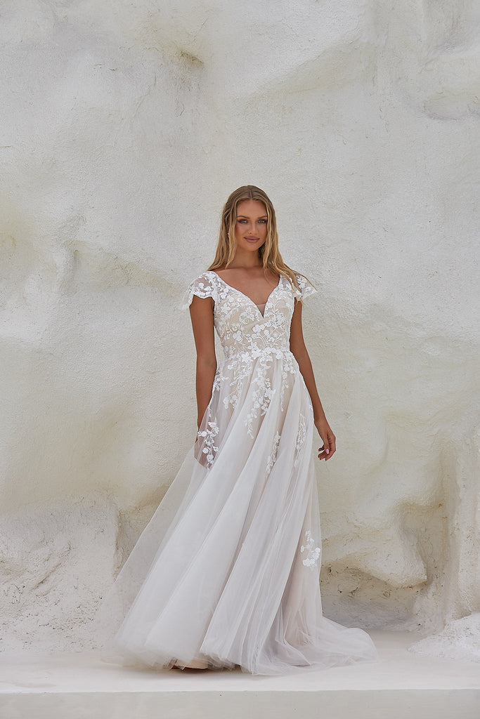 Reva Modern Floral Lace Bridal Gown - Sample Sale by Tania Olsen Designs