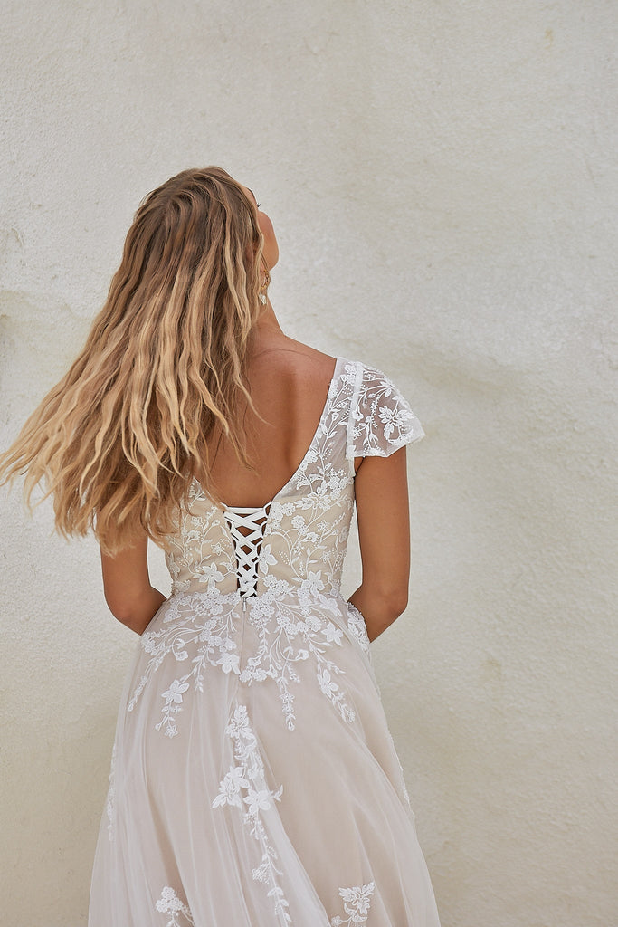 Reva Modern Floral Lace Bridal Gown - Sample Sale by Tania Olsen Designs