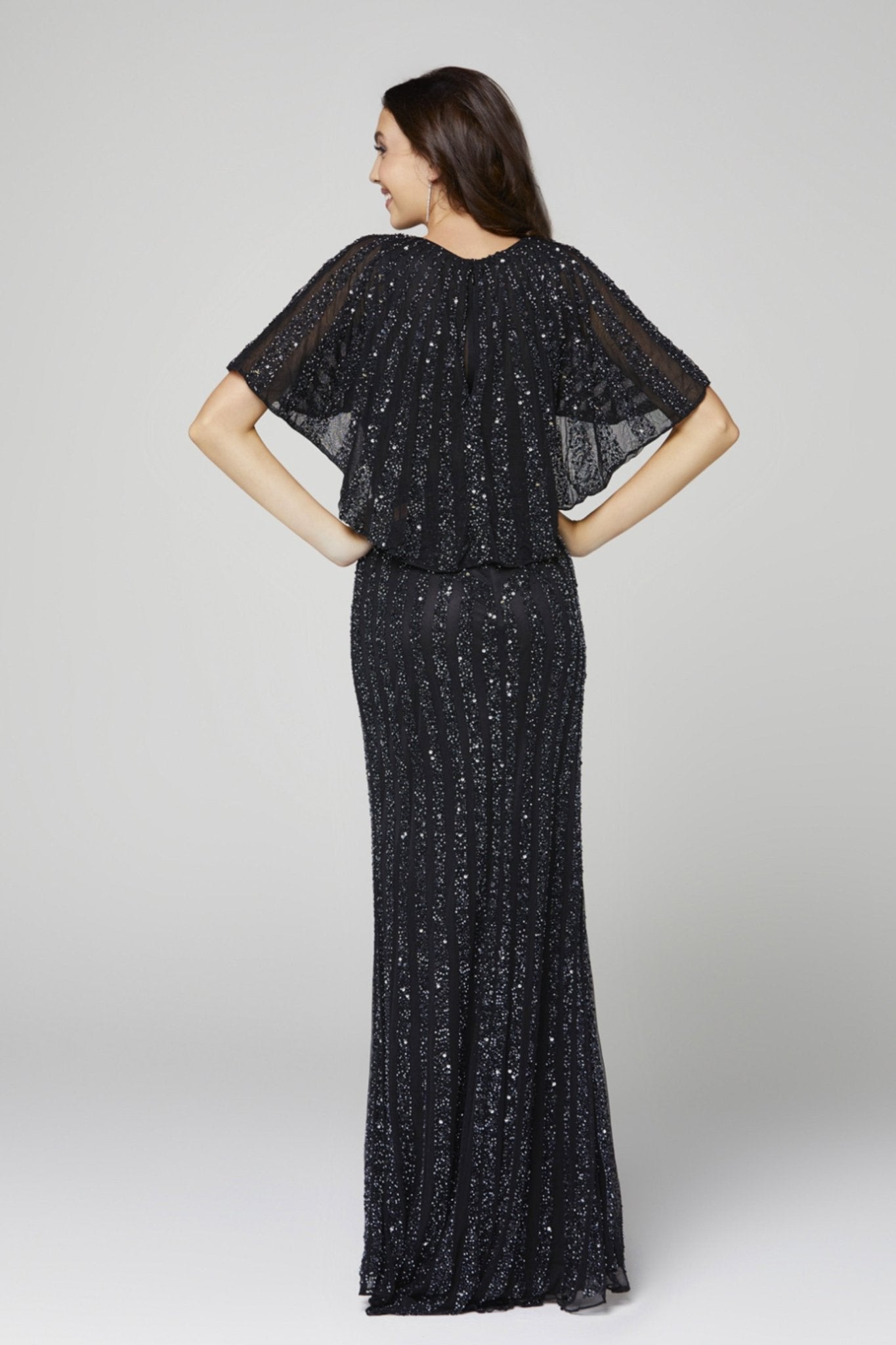 Black Beaded Cape Evening Dress 3366