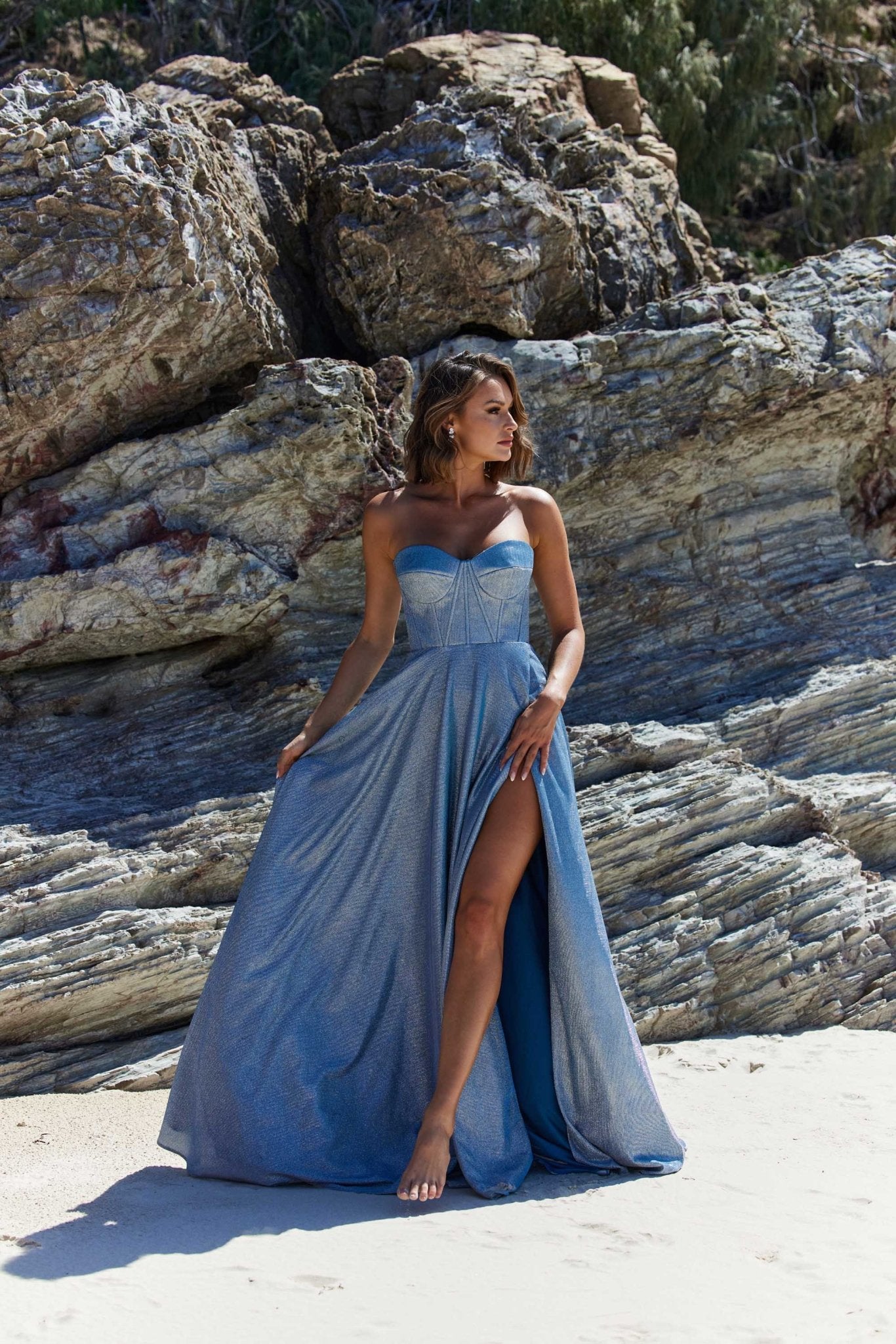 Sweetheart Blue Corset Pleated Long Prom Dress – FancyVestido